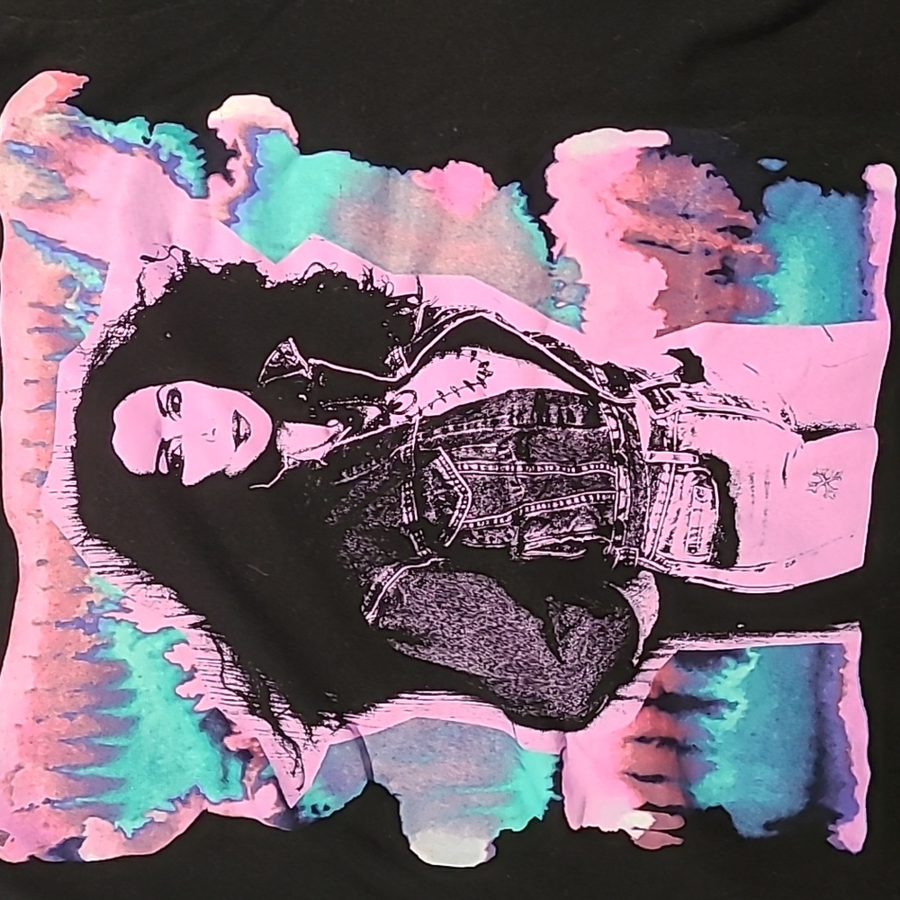 Graphic Short Sleeve Tee - Black with Pink & Teal Print